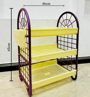a yellow and purple metal cart